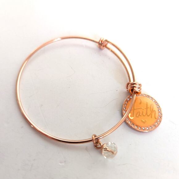 Rose Gold Tone Faith Religious Christianity 100% Blessed Charm Bracelet - Picture 3 of 3